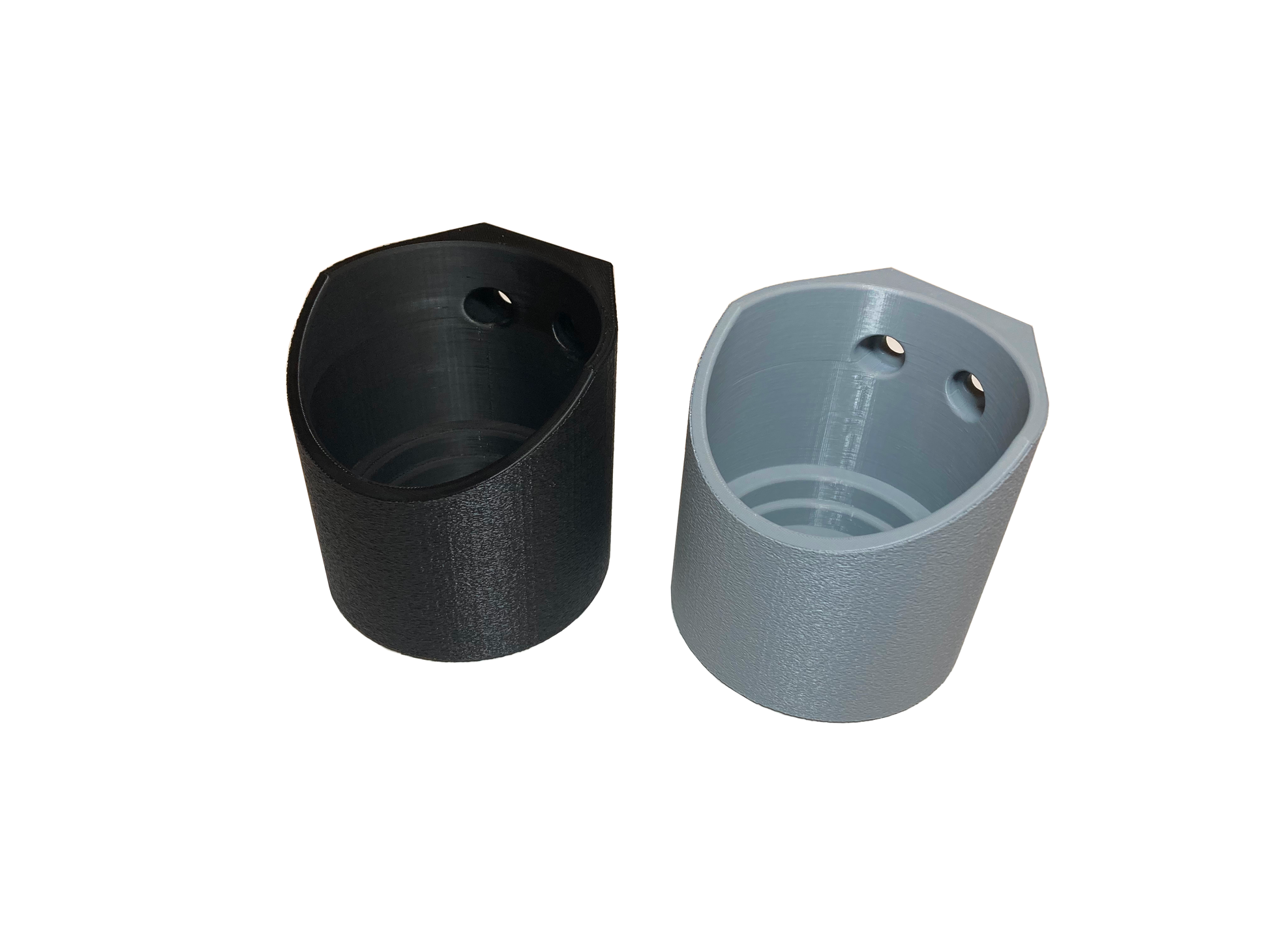 Cup holder for sim racing cockpit, black and gray